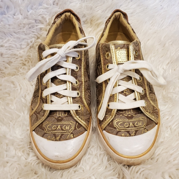 COACH| Womens Barrett gold and brown sneakers| size 8 - Picture 2 of 10